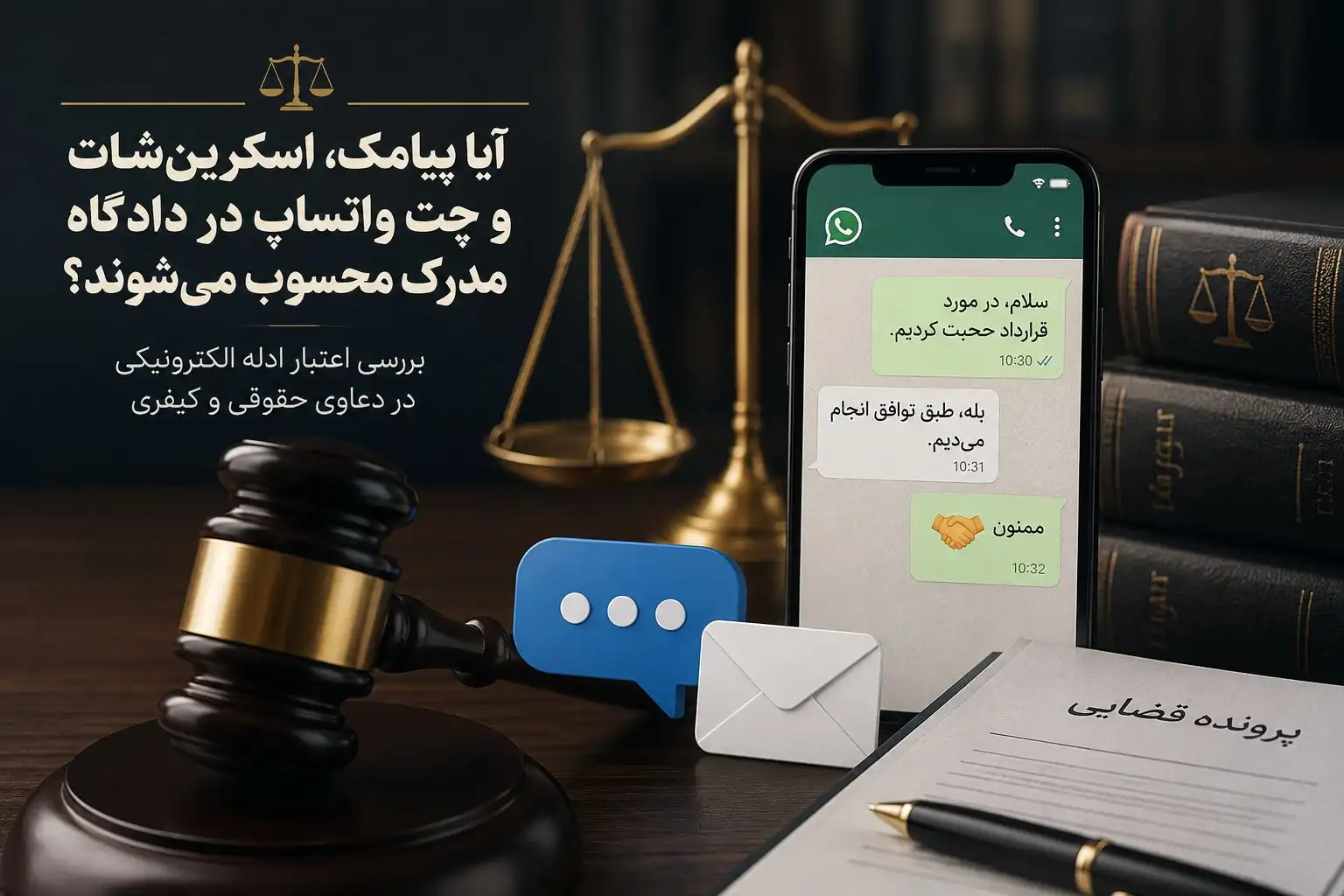 پیامک ،اسکرین شات و چت واتساپ به عنوان دلیل و مدرک در دادگاه ایران