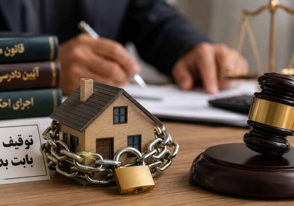 تصویر نمادین توقیف ملک بابت بدهی و اقدامات قانونی برای رفع توقیف